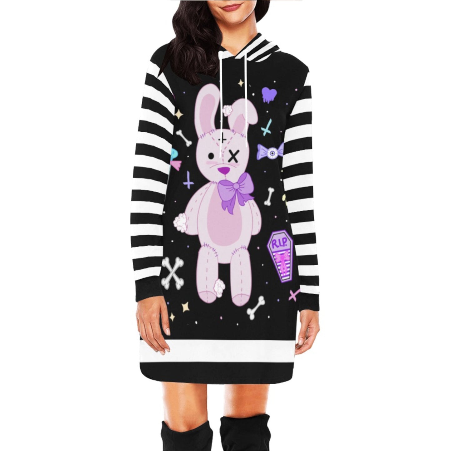 pastel goth Kawaii bunny hoodie dress on a white background