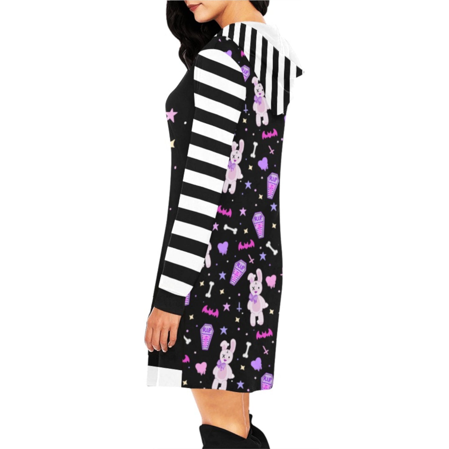 pastel goth Kawaii bunny hoodie dress on a white background