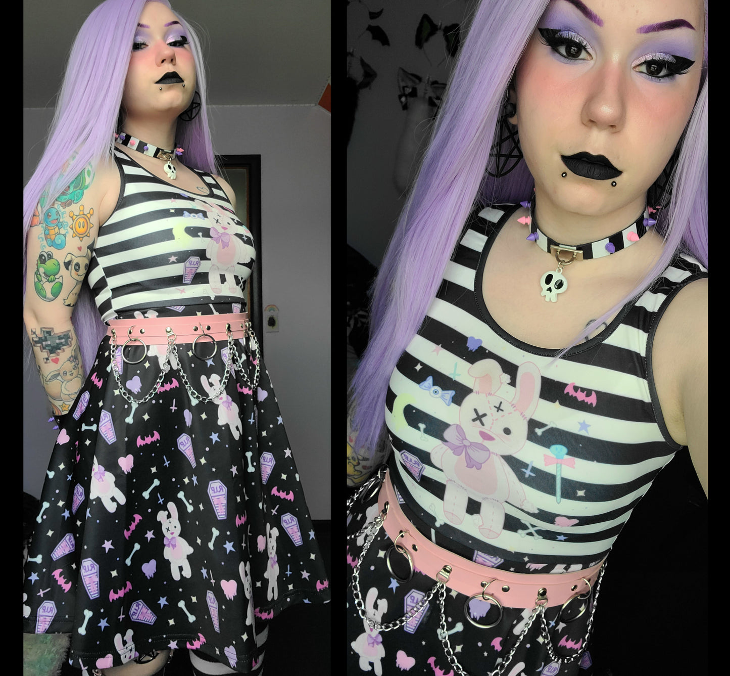 young model wearing a pastel goth dress
