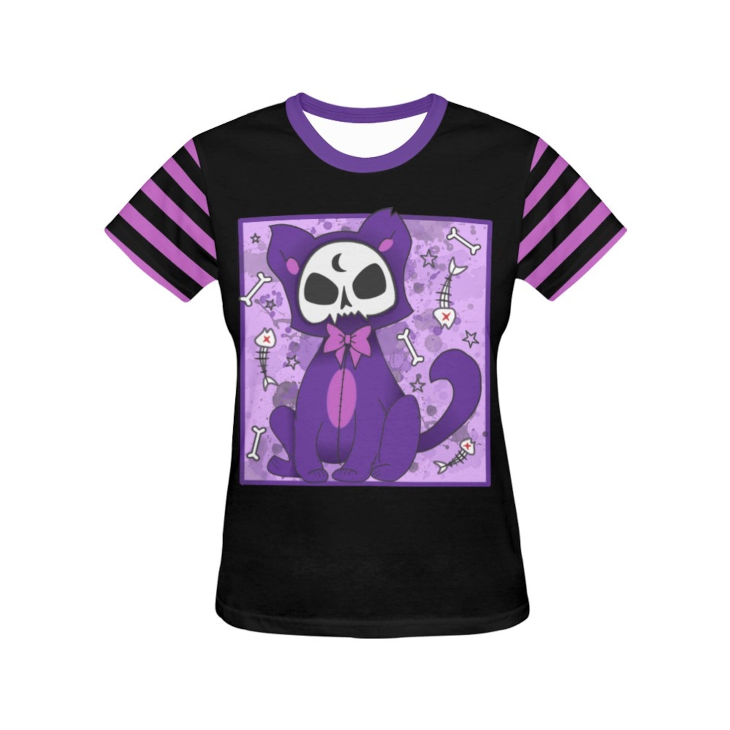 purple and black pastel goth t-shirt displayed on clean white background.
