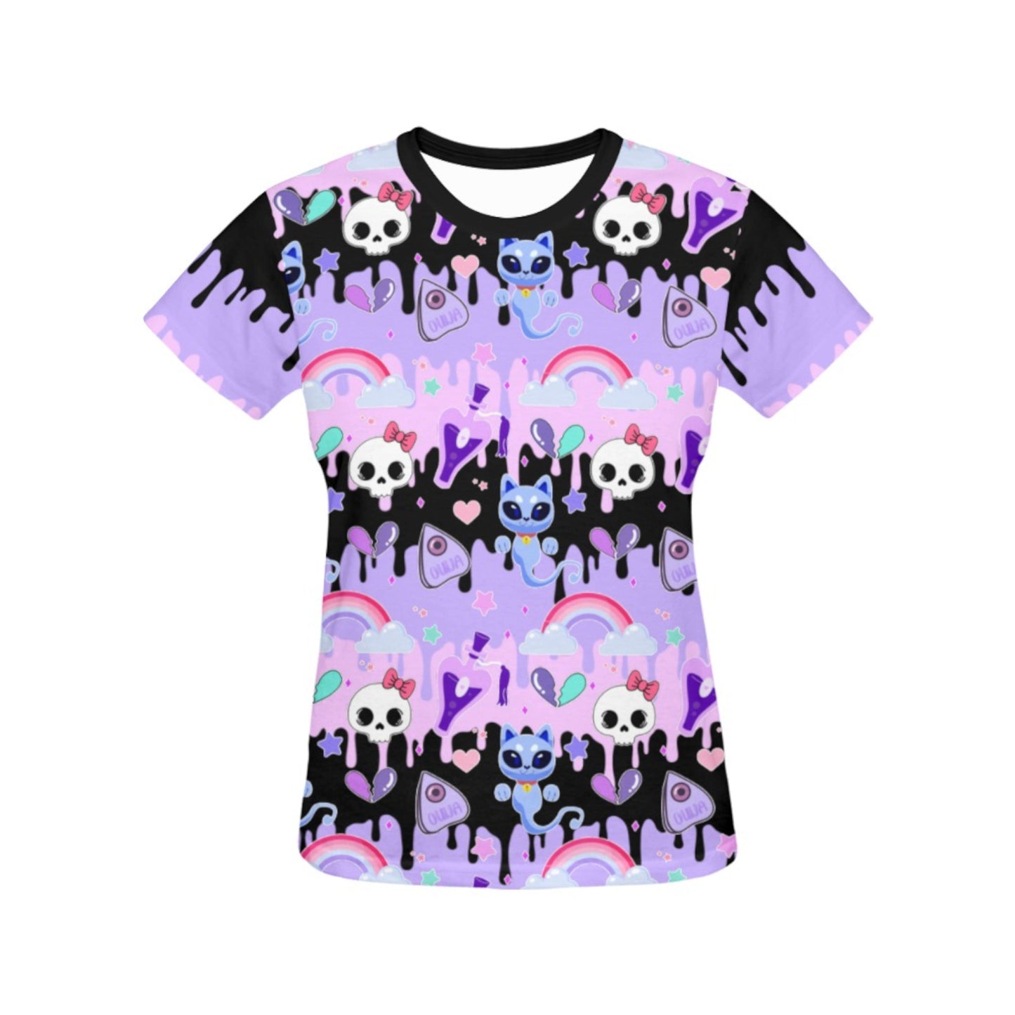 pastel goth t-shirt displayed on clean white background.