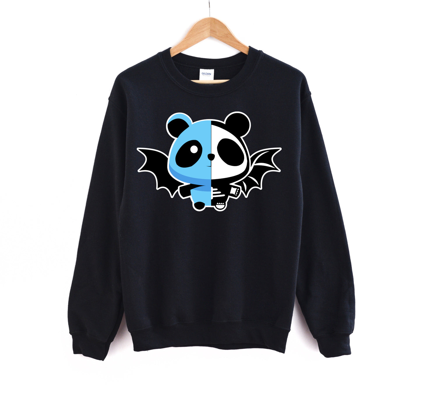 pastel goth spooky bat panda yami kawaii sweatshirt displayed on a white background