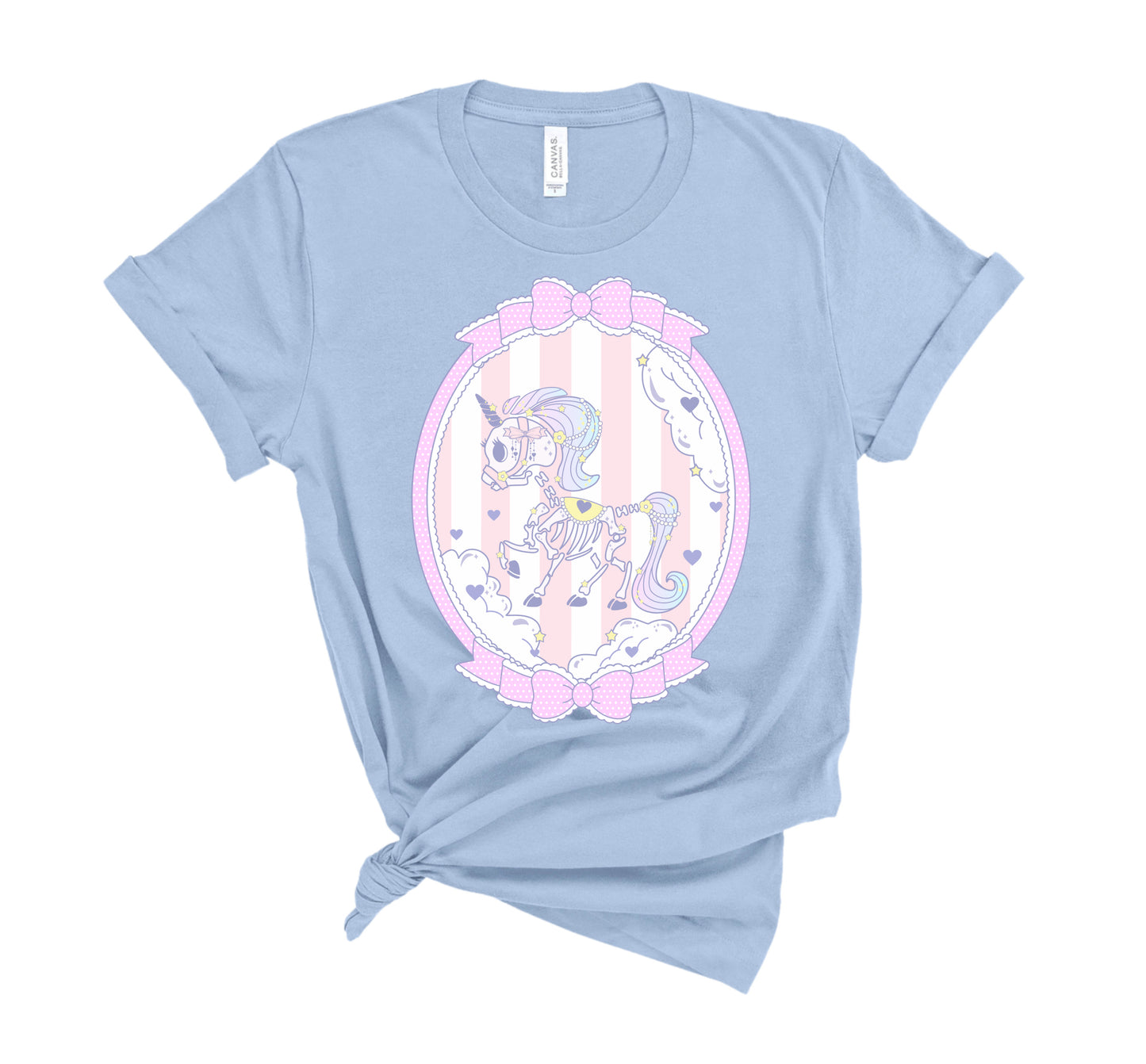 Blue pastel goth t-shirt displayed on clean white background.