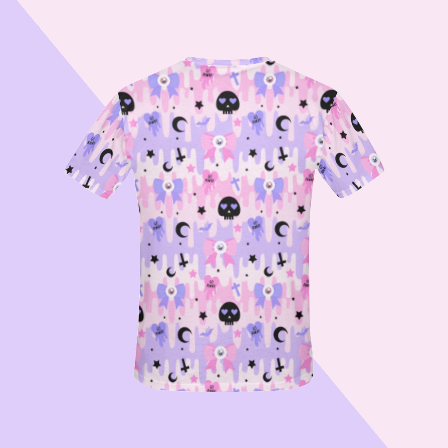 back of Pink pastel goth sweatshirt displayed on coloured background.