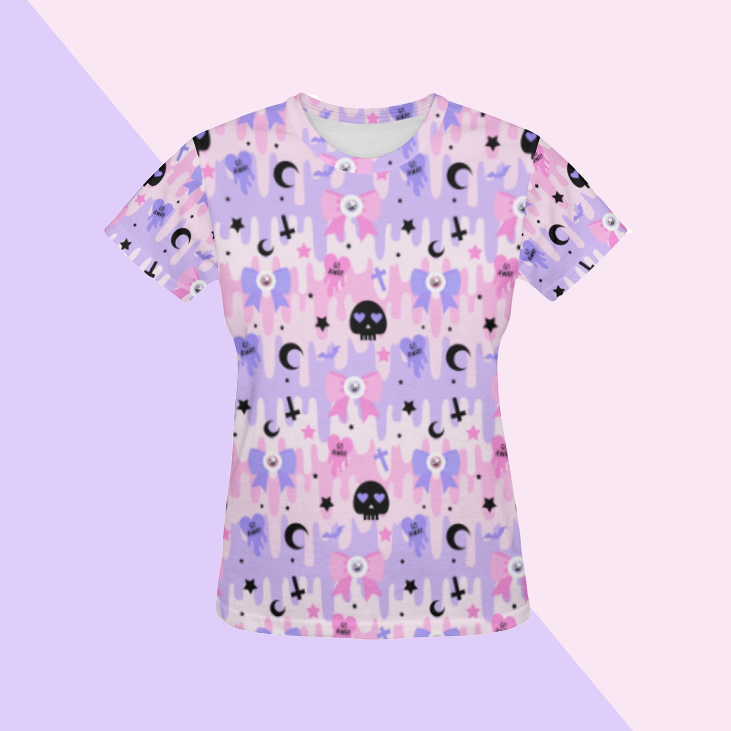 Pink pastel goth sweatshirt displayed on coloured background.