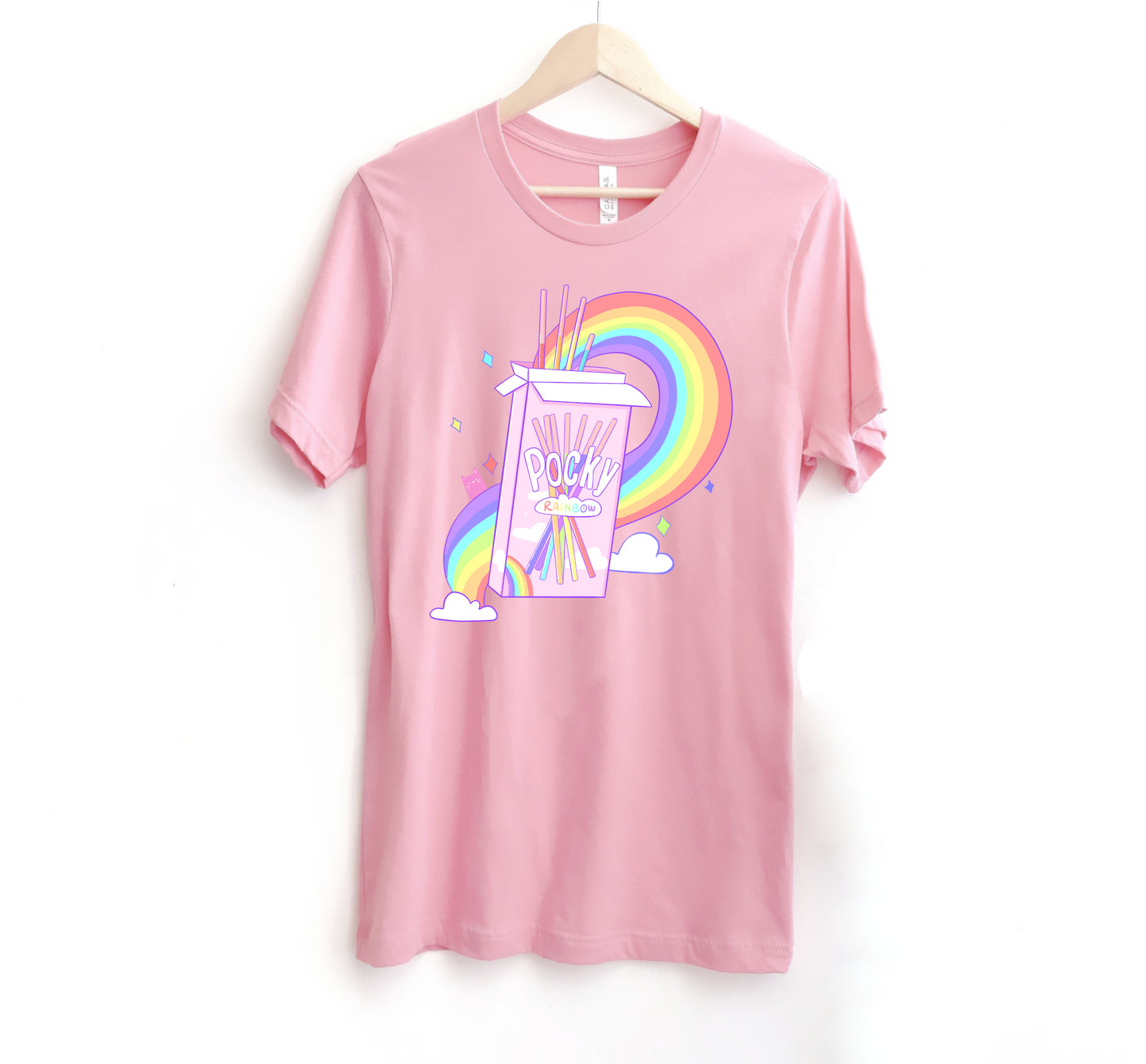 Pink pastel kawaii t-shirt displayed on clean white background.