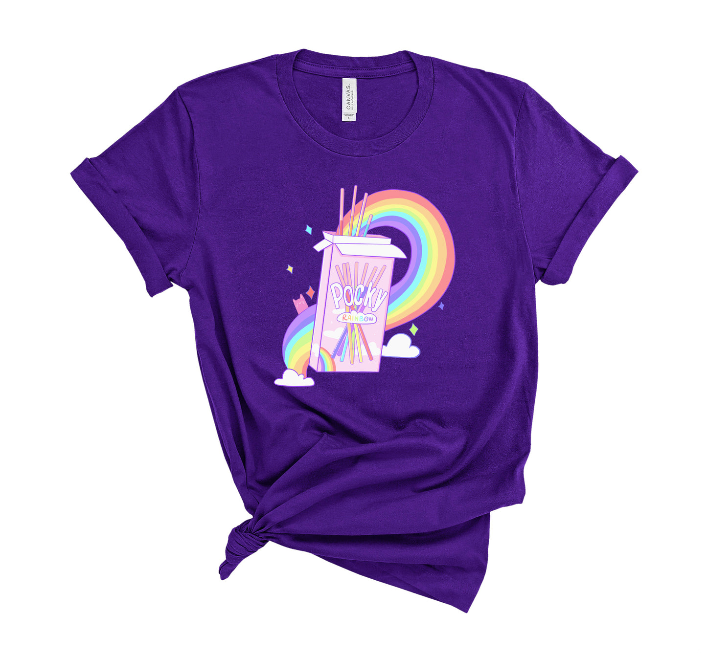 Purple pastel kawaii t-shirt displayed on clean white background.