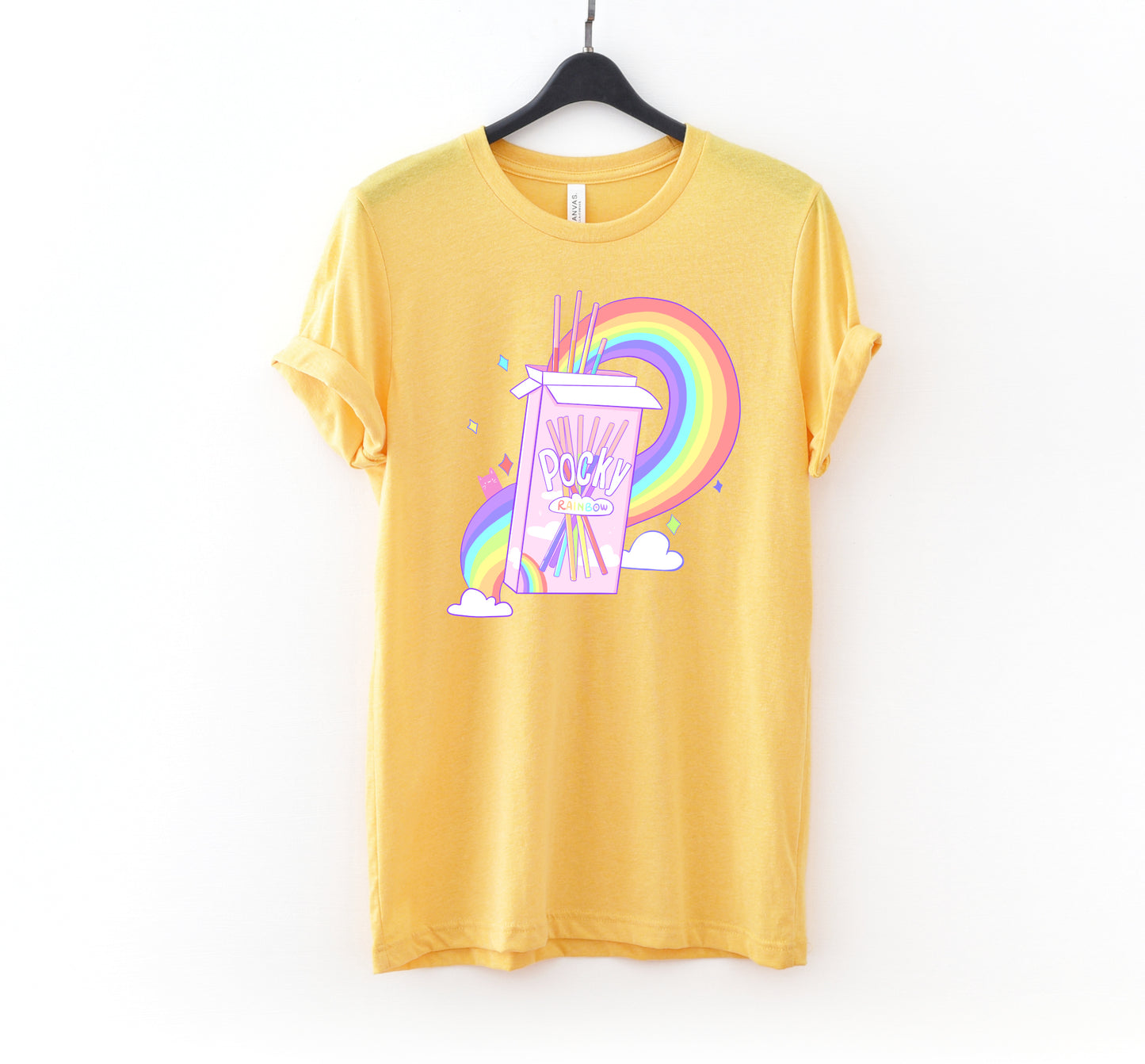 Yellow pastel kawaii t-shirt displayed on clean white background.