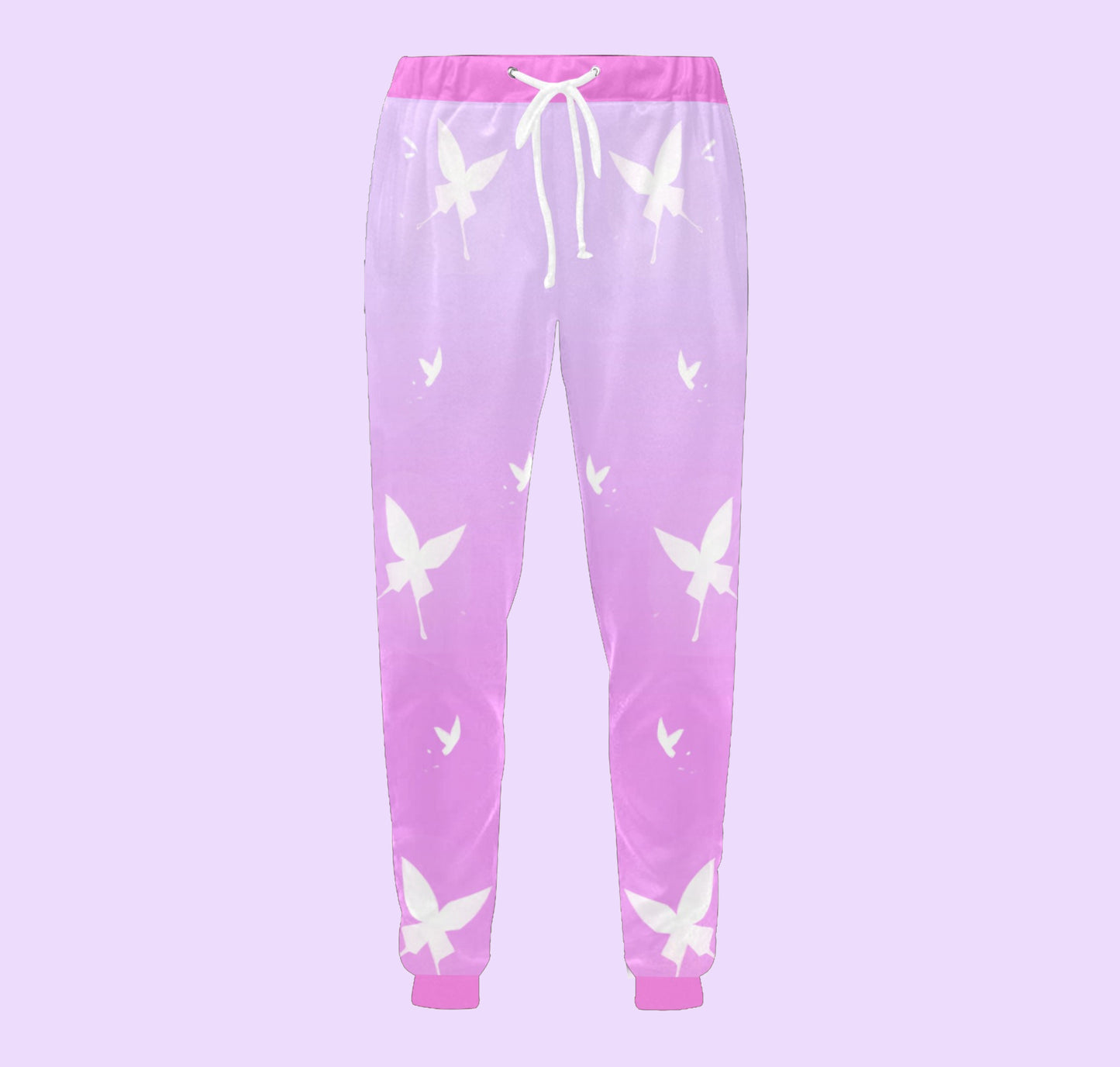 Yume Kawaii Fairy Kei Butterfly Unisex Joggers pants displayed on pastel background.