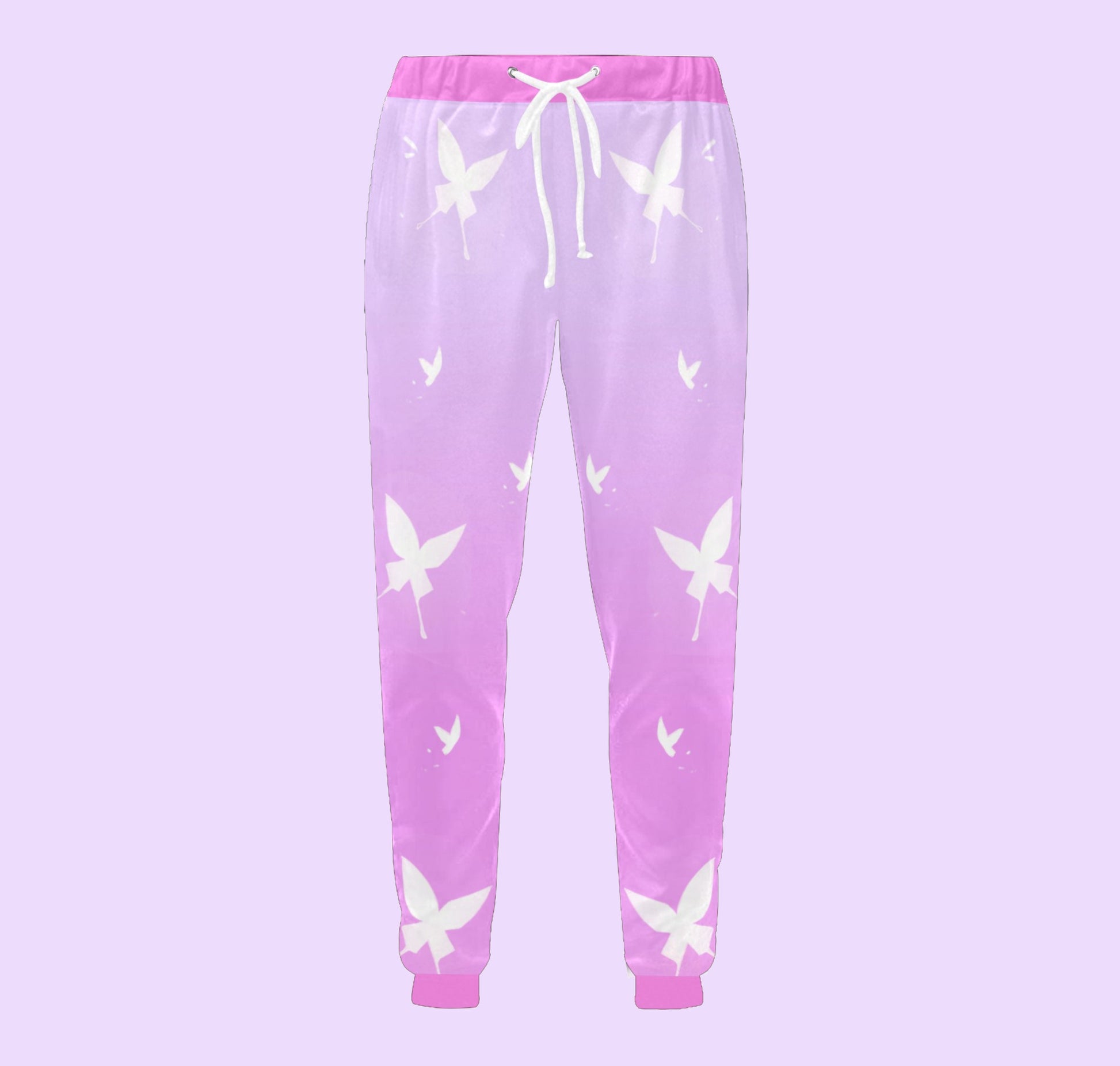 Yume Kawaii Fairy Kei Butterfly Unisex Joggers pants displayed on pastel background.