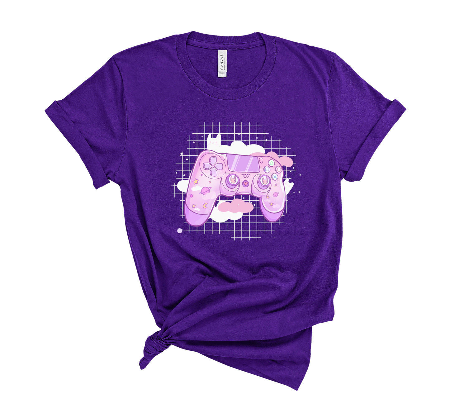 purple pastel kawaii t-shirt displayed on clean white background.