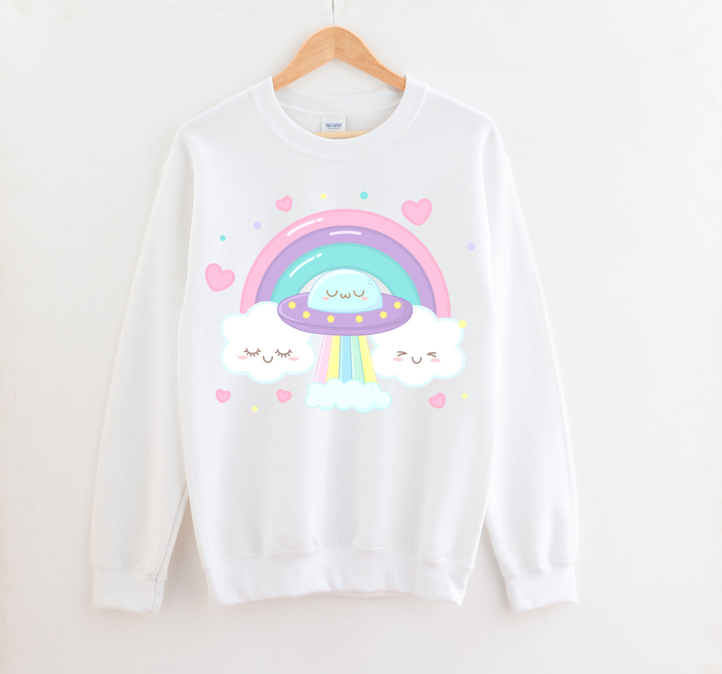 White kawaii sweatshirt displayed on clean white background.