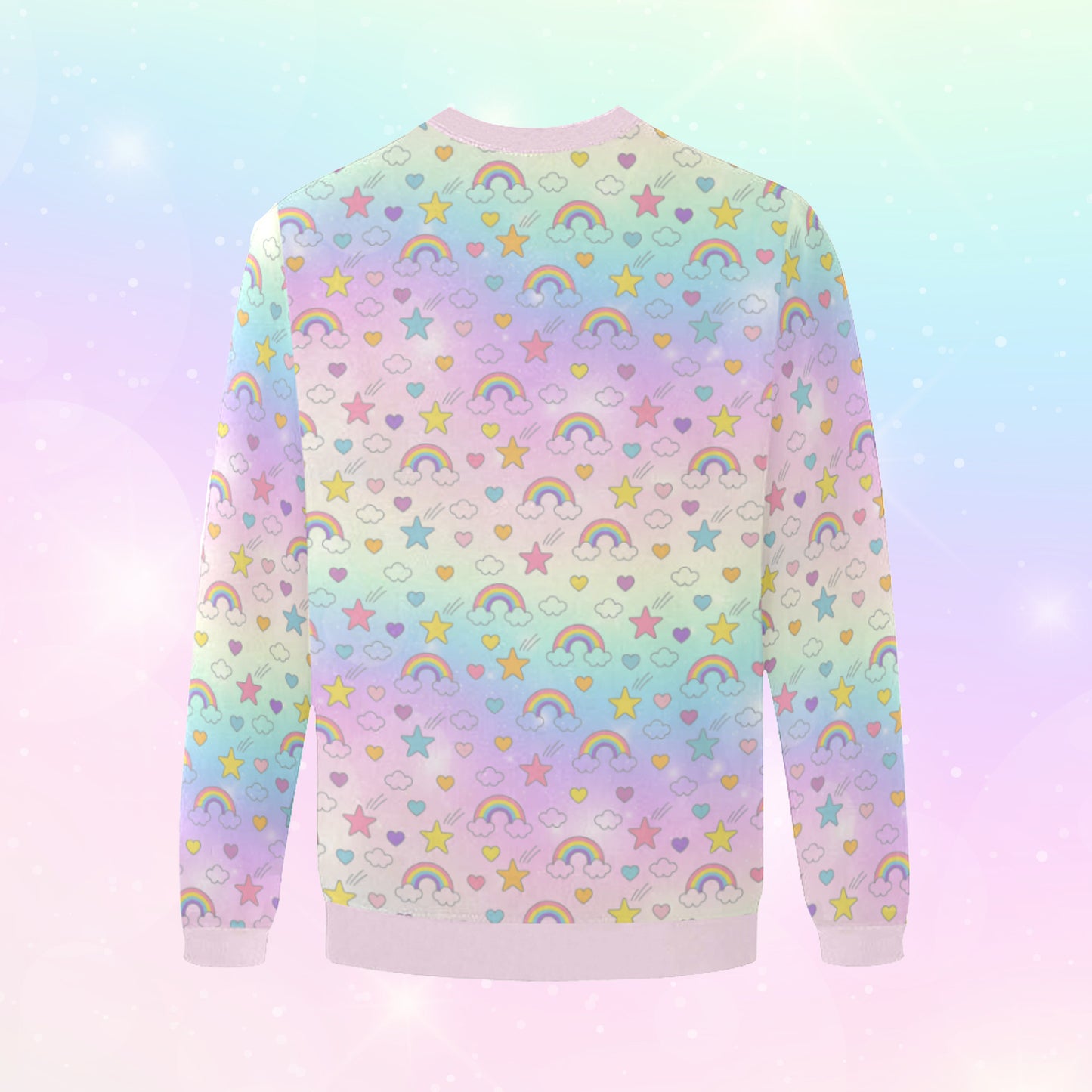 oversized cute kawaii rainbow sweatshirt on pastel background