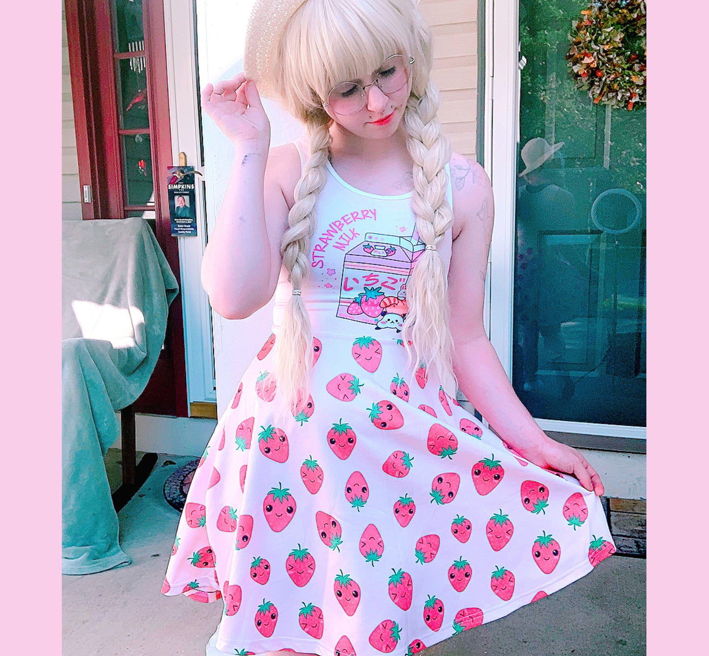 Kawaii Strawberry Dress Kawaii Clothing Pink Yami Kawaii Fairy Kei Skater Dress Pastel Kawaii D2210124