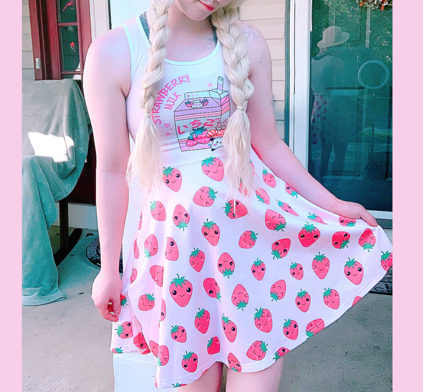 Kawaii Strawberry Dress Kawaii Clothing Pink Yami Kawaii Fairy Kei Skater Dress Pastel Kawaii D2210124