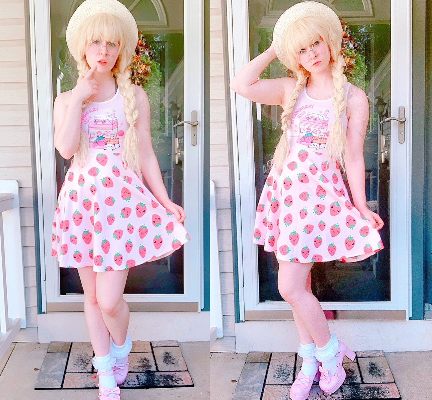 Kawaii Strawberry Dress Kawaii Clothing Pink Yami Kawaii Fairy Kei Skater Dress Pastel Kawaii D2210124