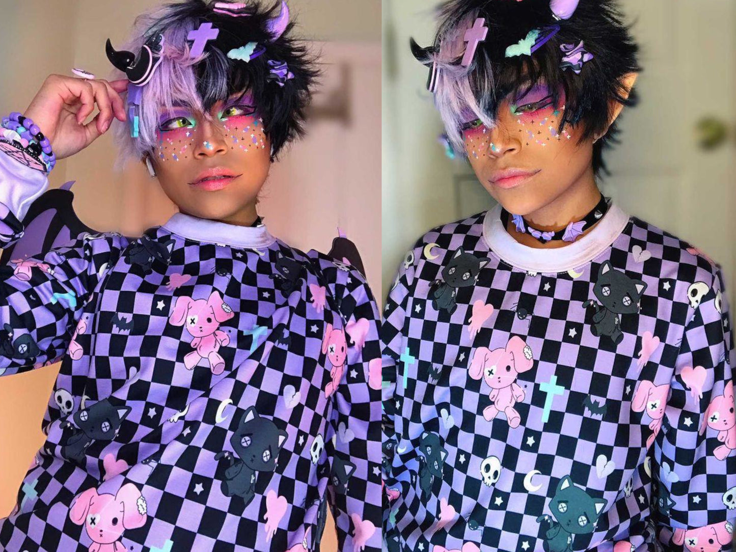 Youthful model wearing a cute Fairy Kei Yume Kawaii Chibi Sweatshirt