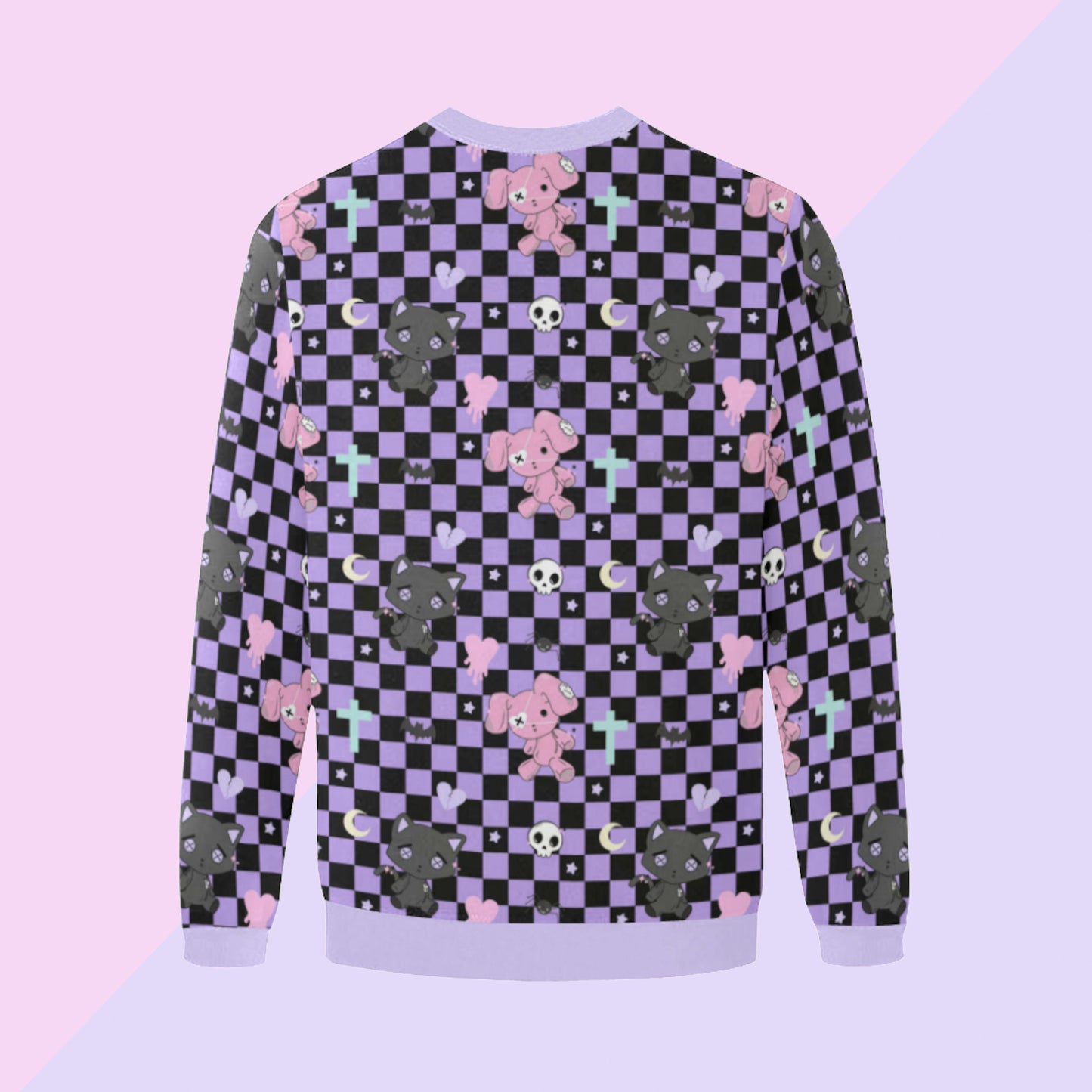 kawaii sweatshirt with chibi print on pastel background