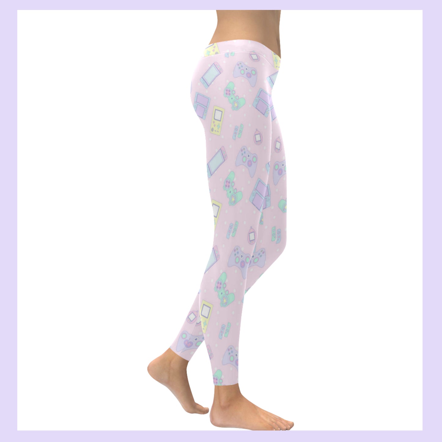 cute pastel kawaii videogame leggings displayed on clean white background.