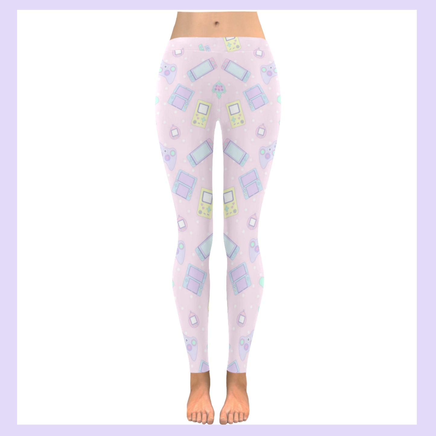 cute pastel kawaii videogame leggings displayed on clean white background.