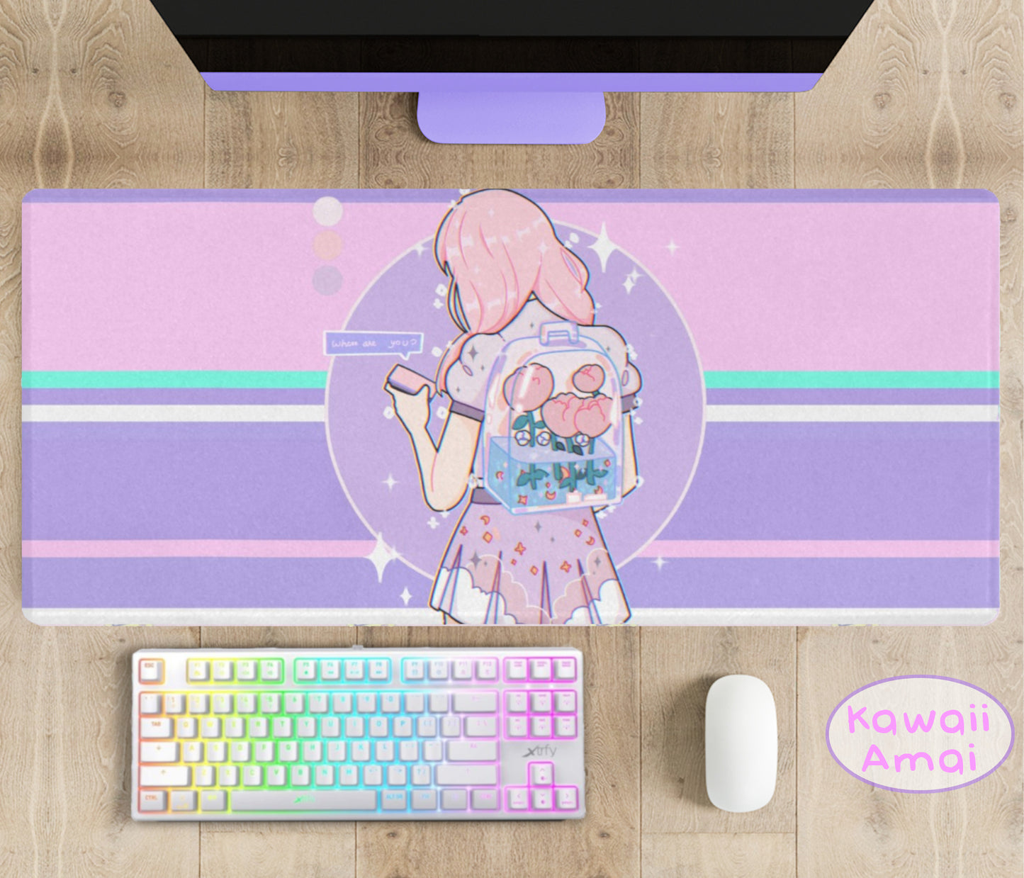 Cute and colorful desk mat perfect for kawaii-themed workspaces or gaming setups