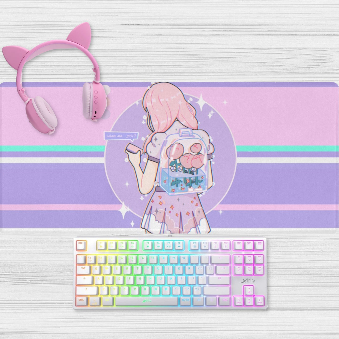 Cute and colorful desk mat perfect for kawaii-themed workspaces or gaming setups