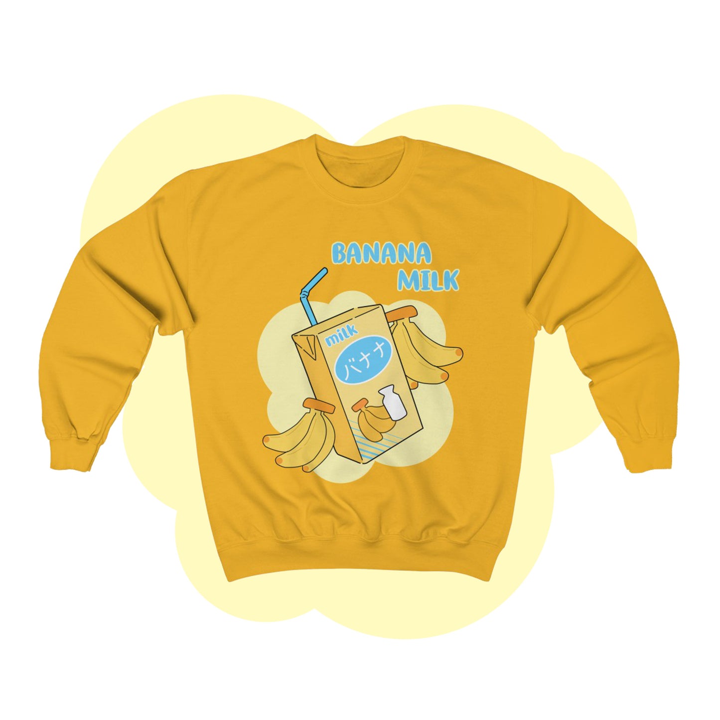 yellow pastel kawaii sweatshirt displayed on clean white background
