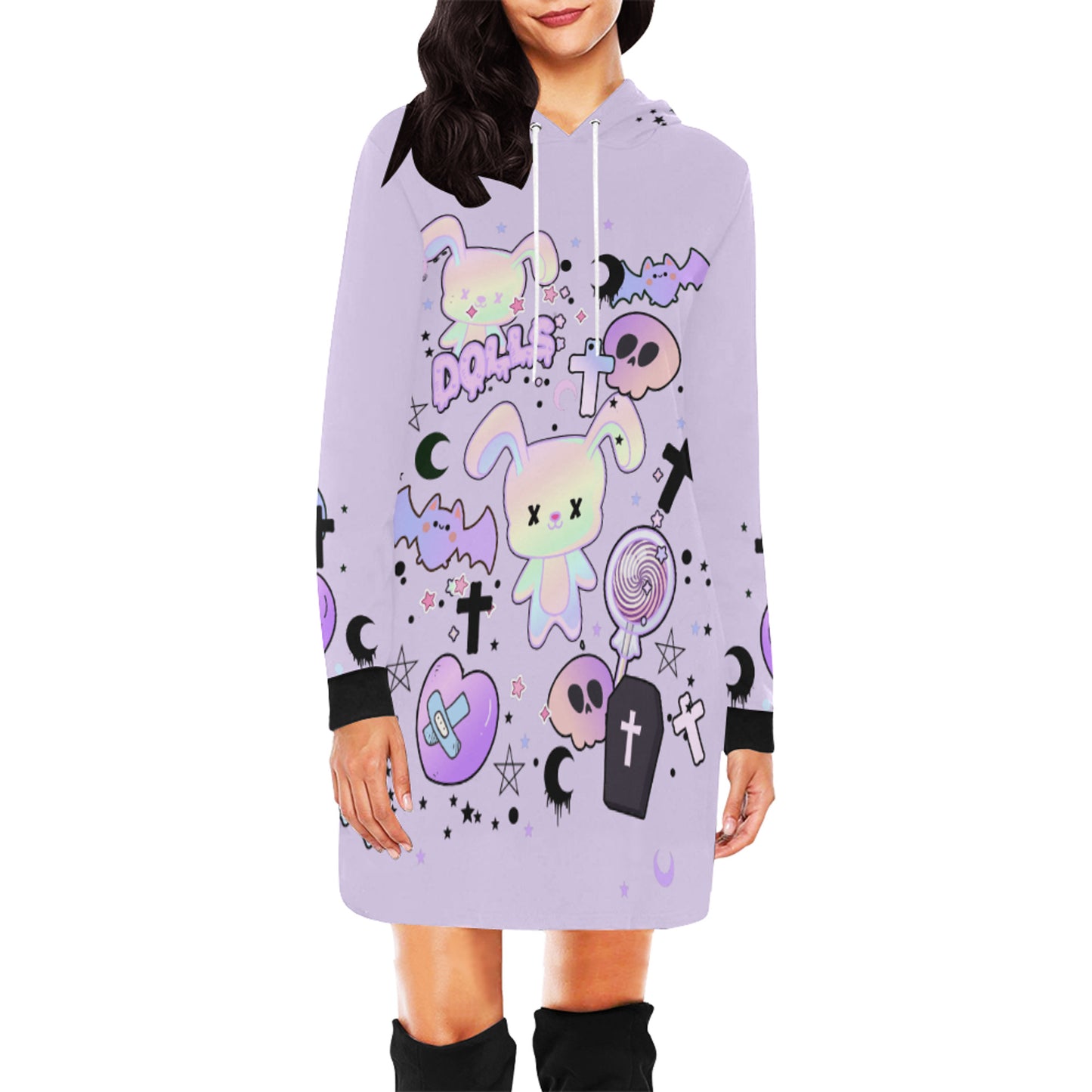 pastel goth Harajuku creepy cute bunny Halloween dress on a white background