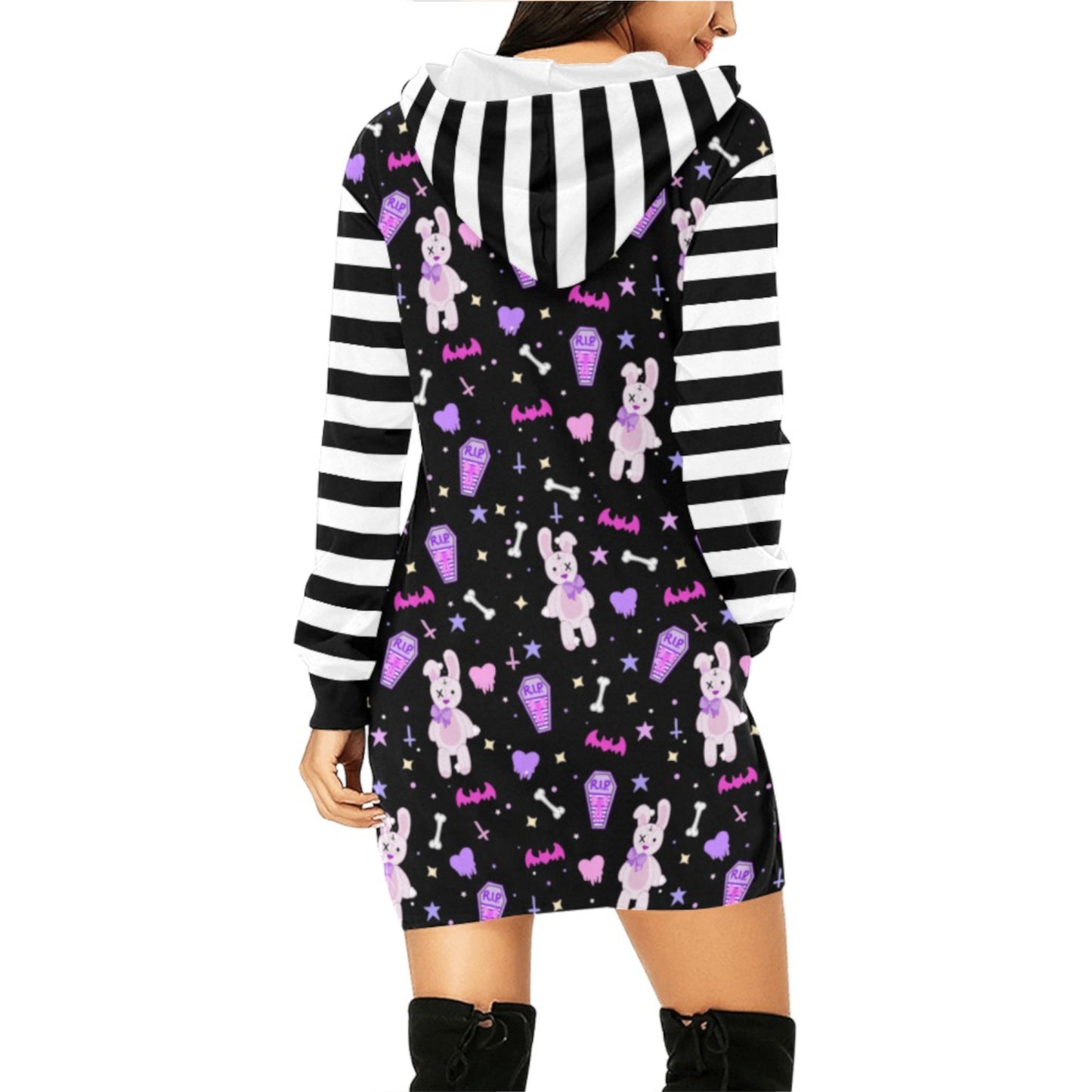 pastel goth Kawaii bunny hoodie dress on a white background