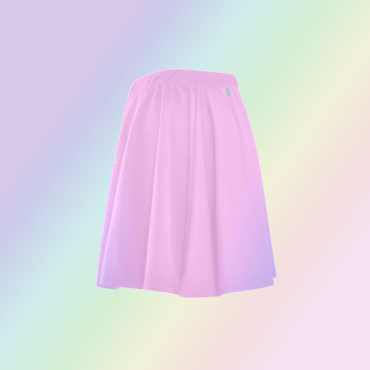 Pink and purple pastel kawaii skater skirt displayed on coloured background.