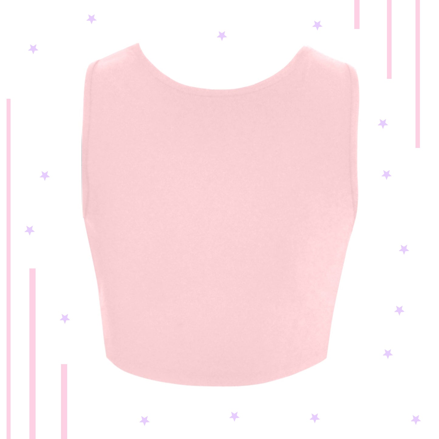 Pink and purple pastel kawaii crop top displayed on patterned background.