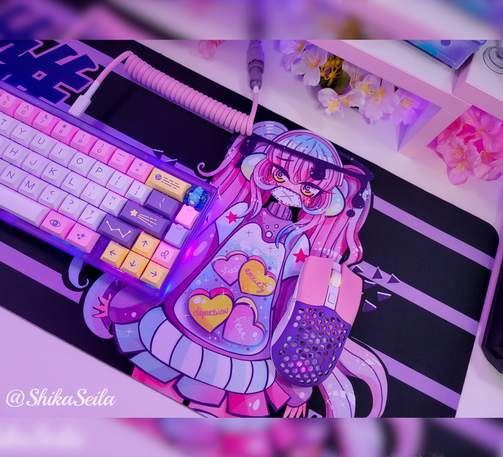 Anime Senpai Kawaii desk mat perfect for kawaii-themed workspaces or gaming setups