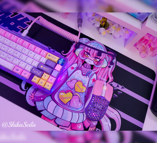 Anime Senpai Kawaii desk mat perfect for kawaii-themed workspaces or gaming setups