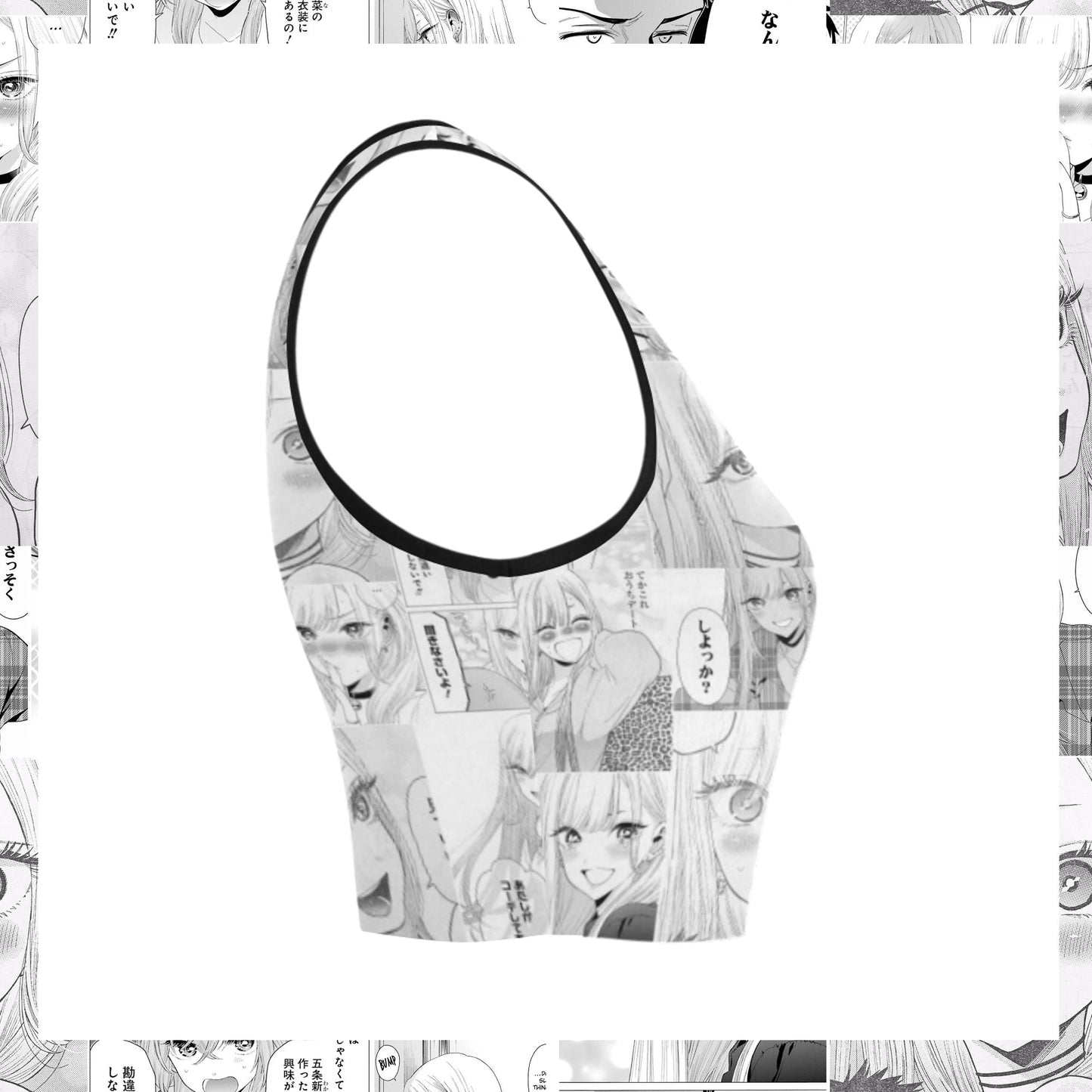 Anime Manga Harajuku Kawaii clothing crop top displayed on a white background