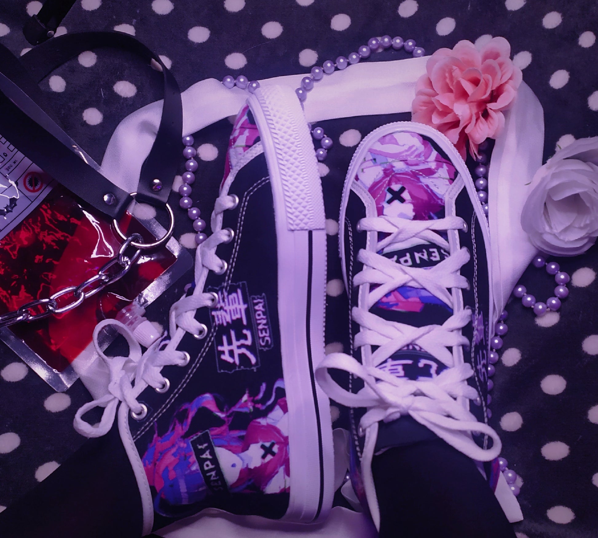 Close View of Black Harajuku shoes with Japanese design