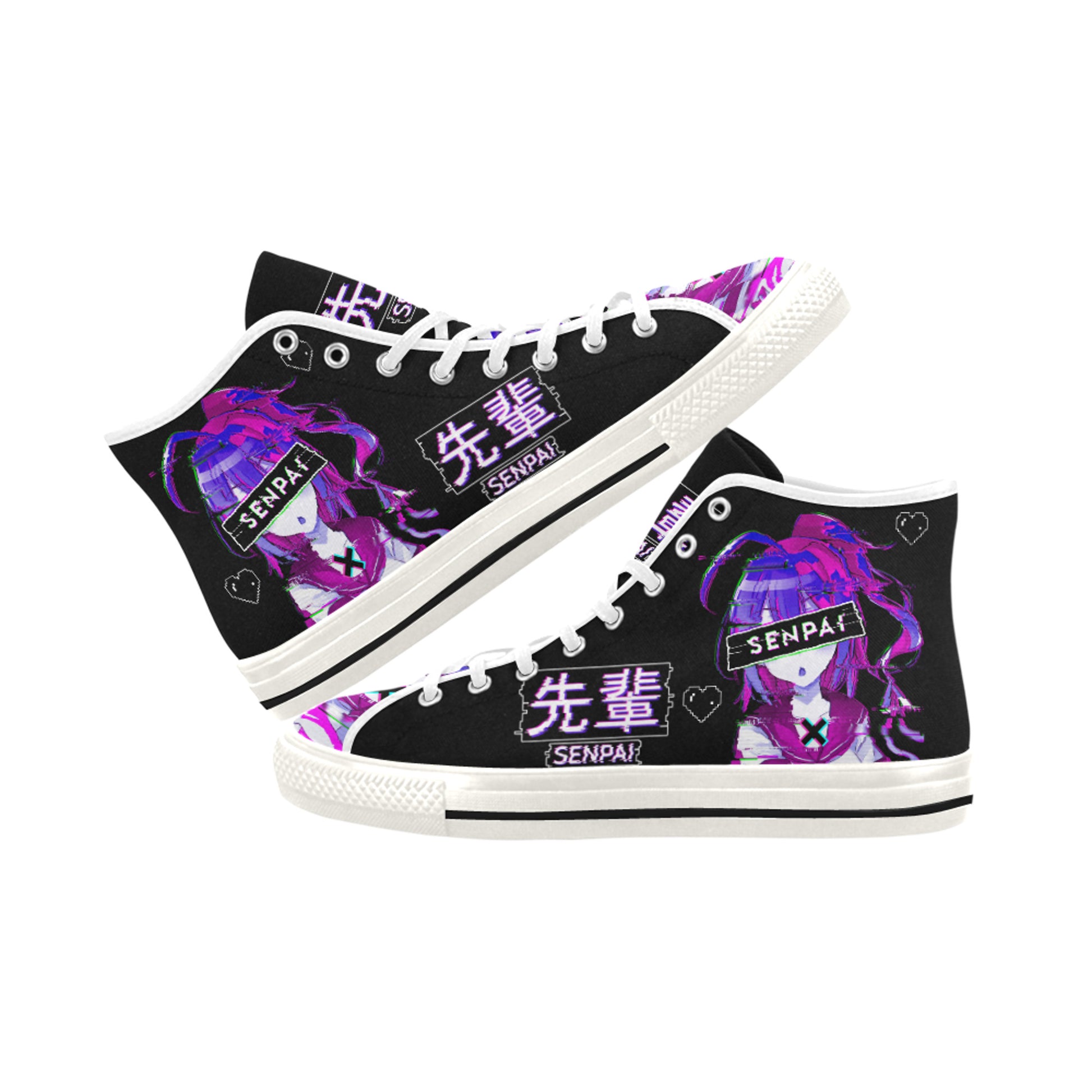 Black Harajuku shoes with Japanese design on clean white background