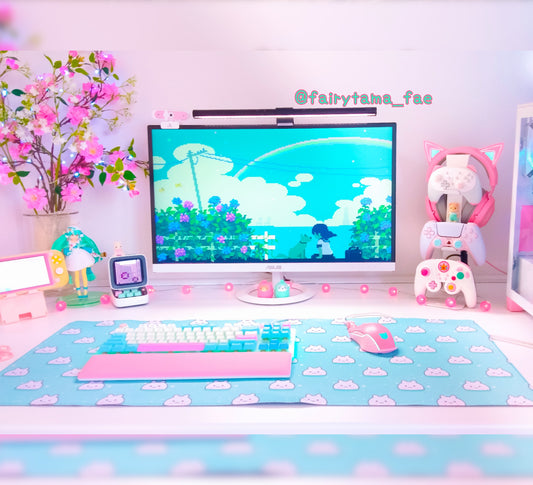 Cute and colorful desk mat perfect for kawaii-themed workspaces or gaming setups