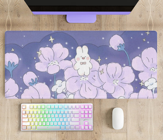 Pastel kawaii desk mat with charming motifs and cozy aesthetic