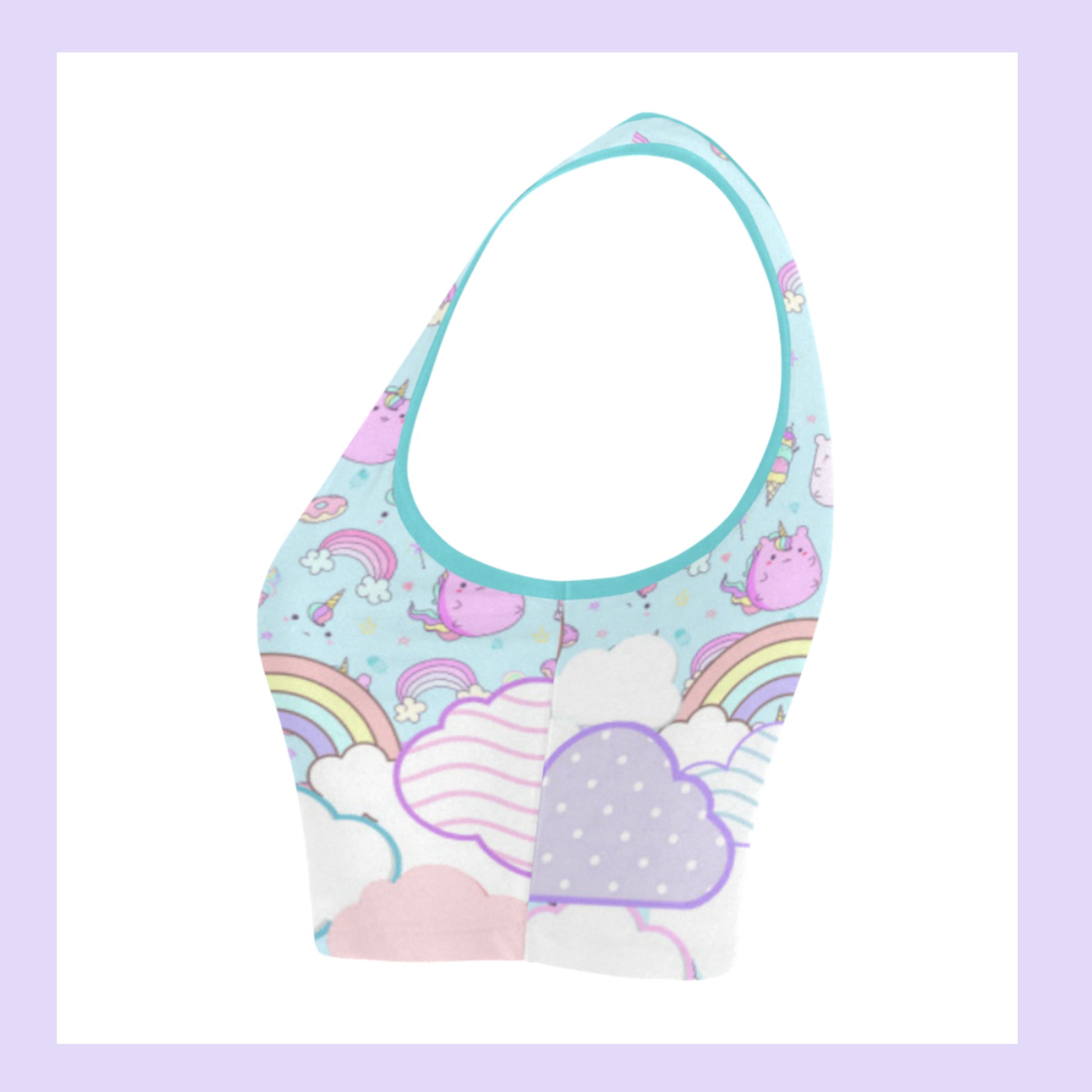 Cute Kawaii Fairy Kei Rainbow Unicorn Crop Top displayed on a clean background.