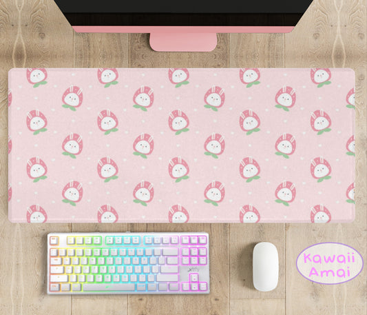 Pastel kawaii desk mat with charming motifs and cozy aesthetic