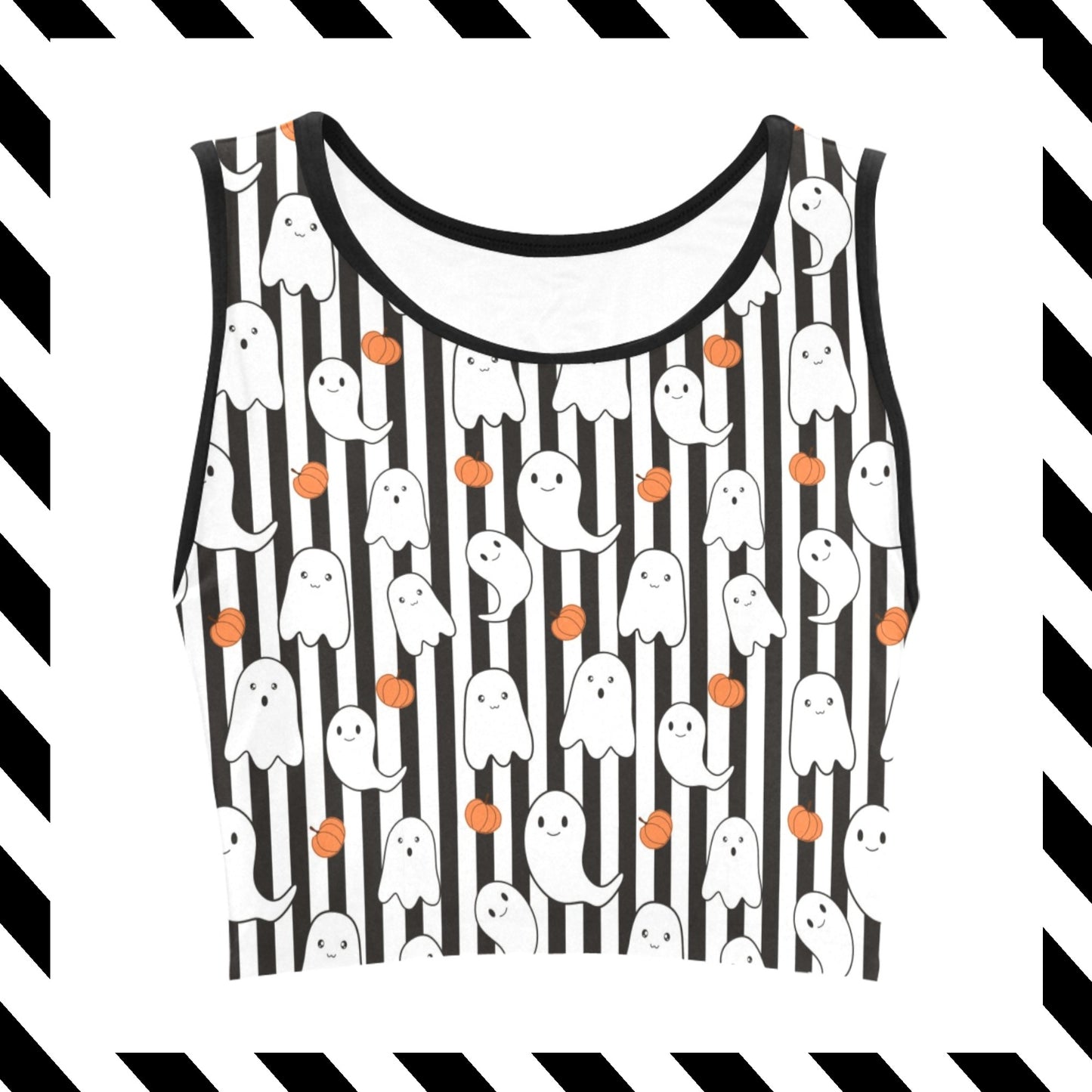 Cute Halloween ghost crop top displayed on clean white background.