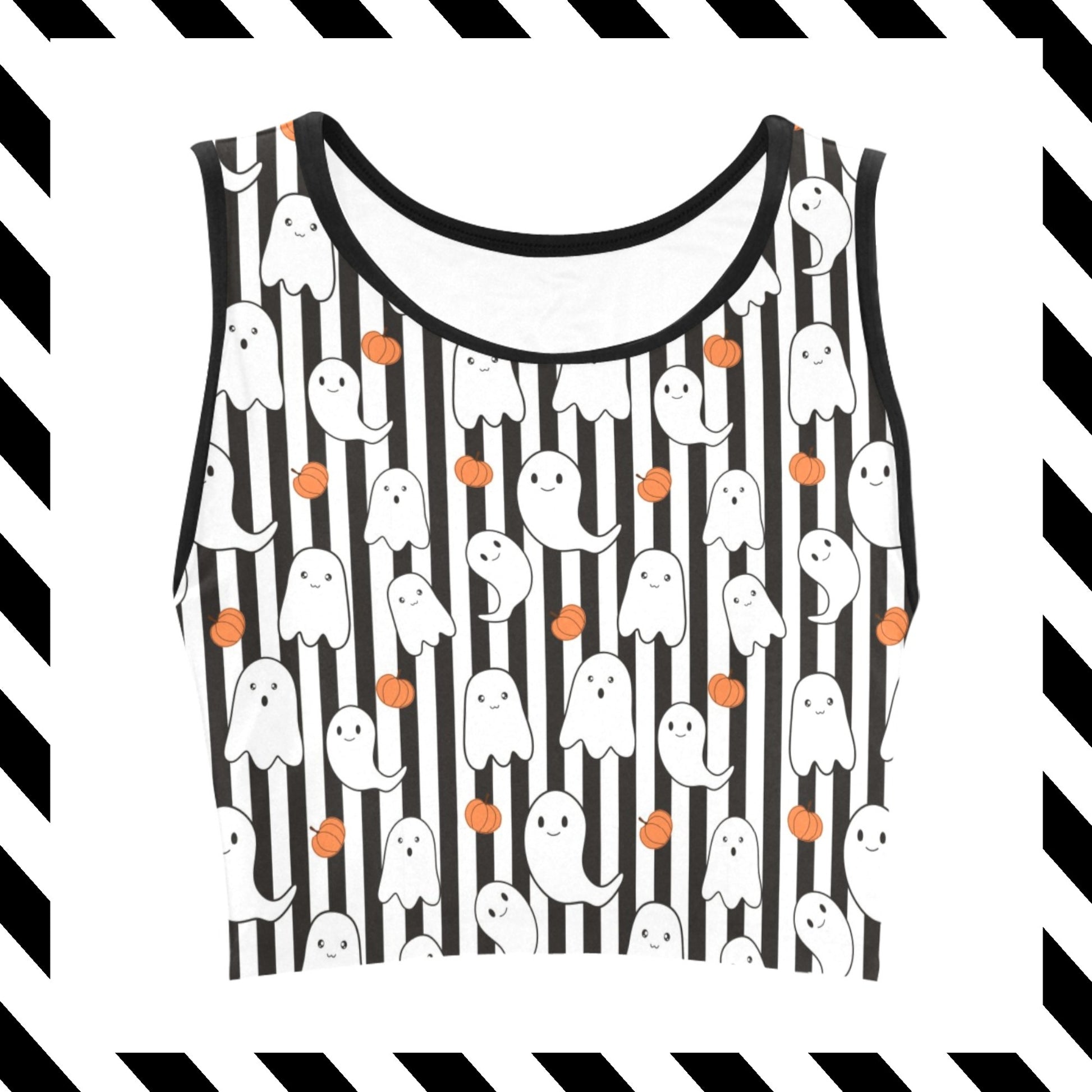 Cute Halloween ghost crop top displayed on clean white background.