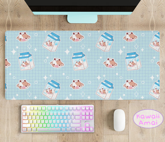 Soft kawaii desk mat with adorable animal  design on a tidy workspace