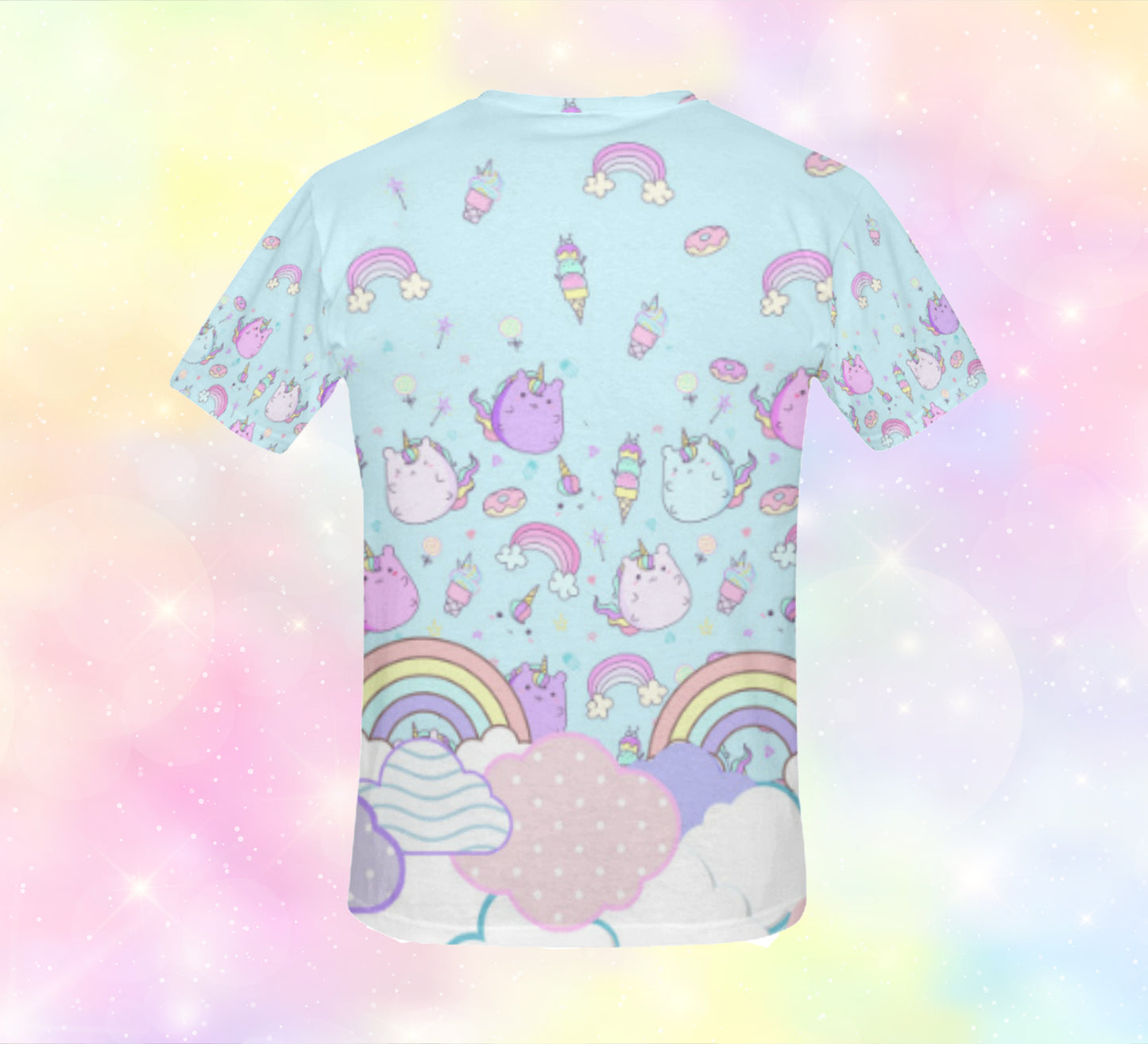 Fairy Key Yume kawaii Rainbow Clouds t-shirt displayed on pastel background