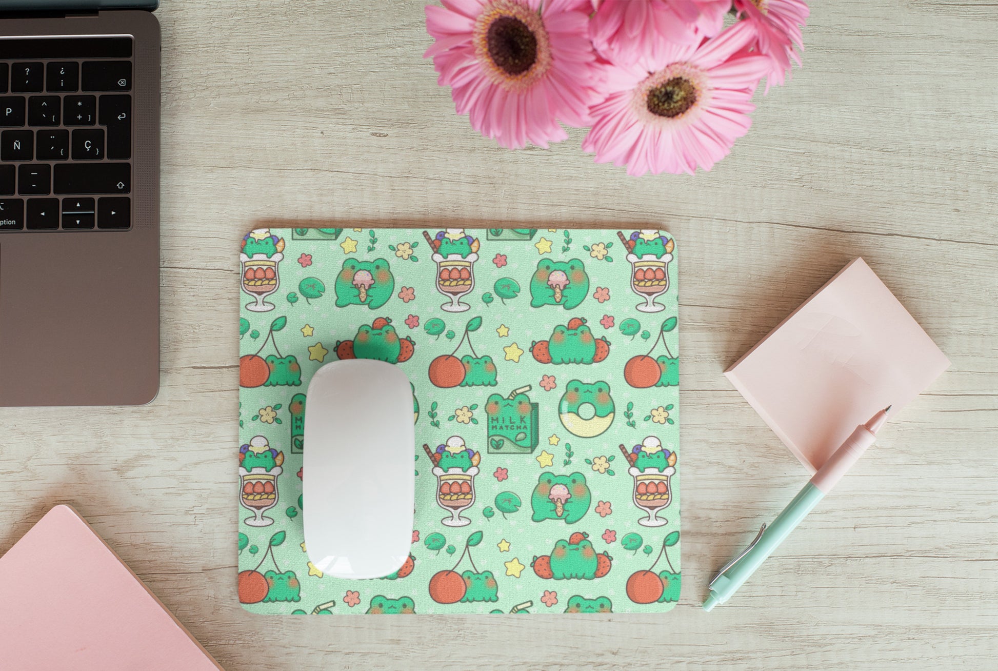 Cute and colorful desk mat perfect for kawaii-themed workspaces or gaming setups