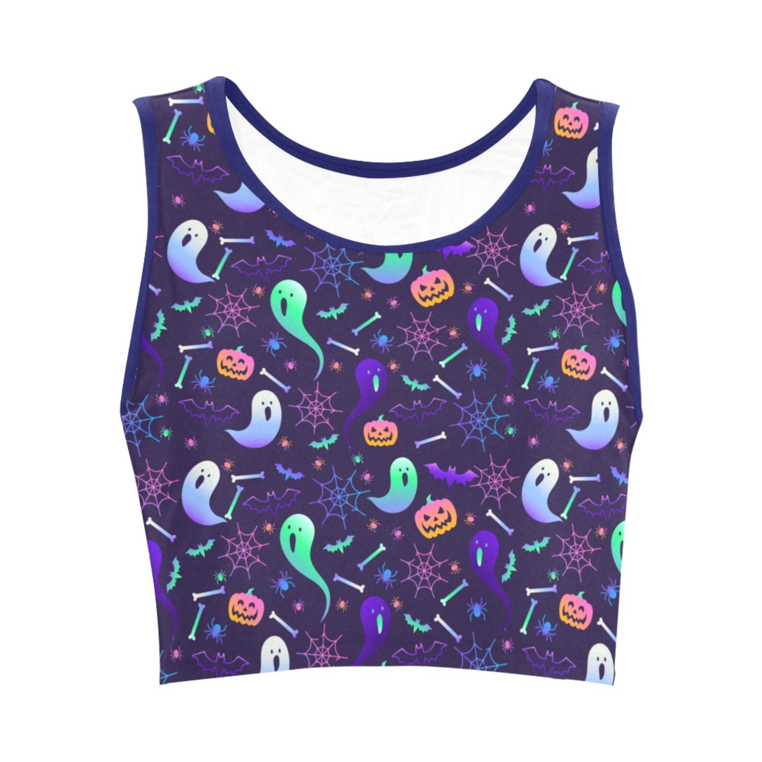 Cute Halloween ghost crop top displayed on clean white background.