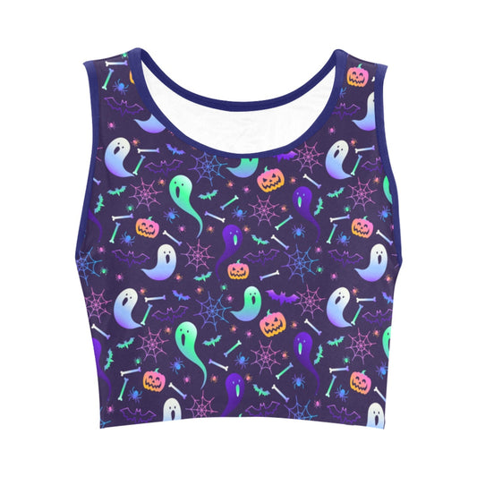 Cute Halloween ghost crop top displayed on clean white background.