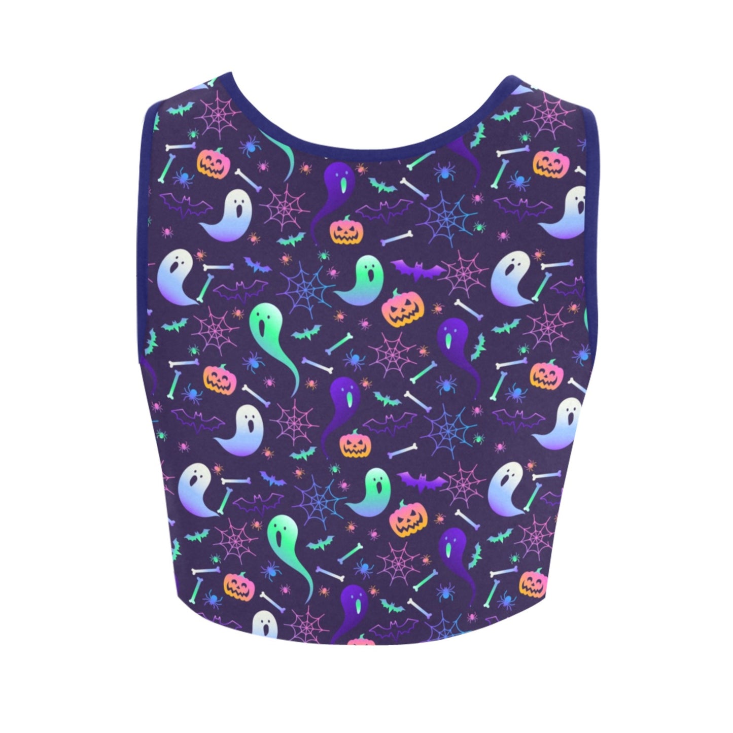Cute Halloween ghost crop top displayed on clean white background.
