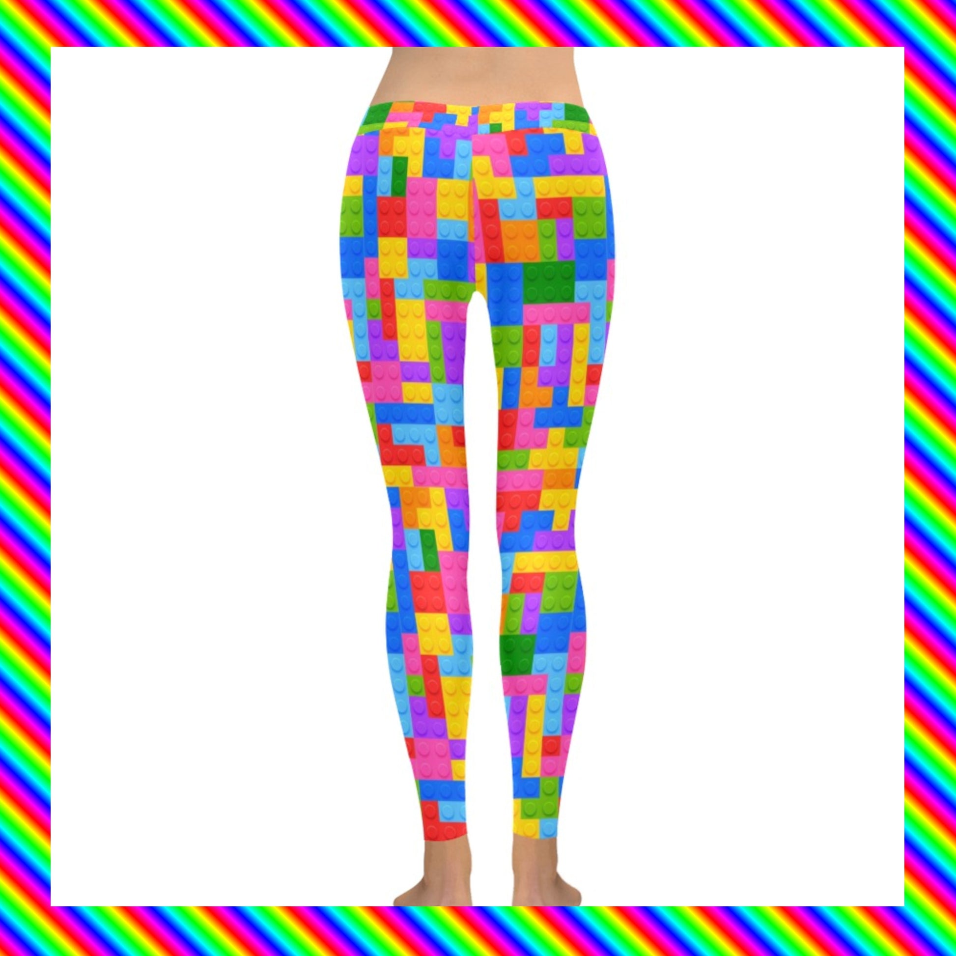 Harajuku Kidcore rainbowcore lego leggings displayed on clean white background