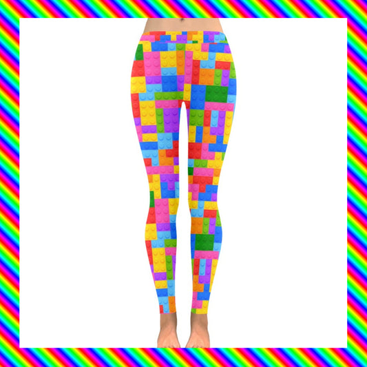 Harajuku Kidcore rainbowcore lego leggings displayed on clean white background